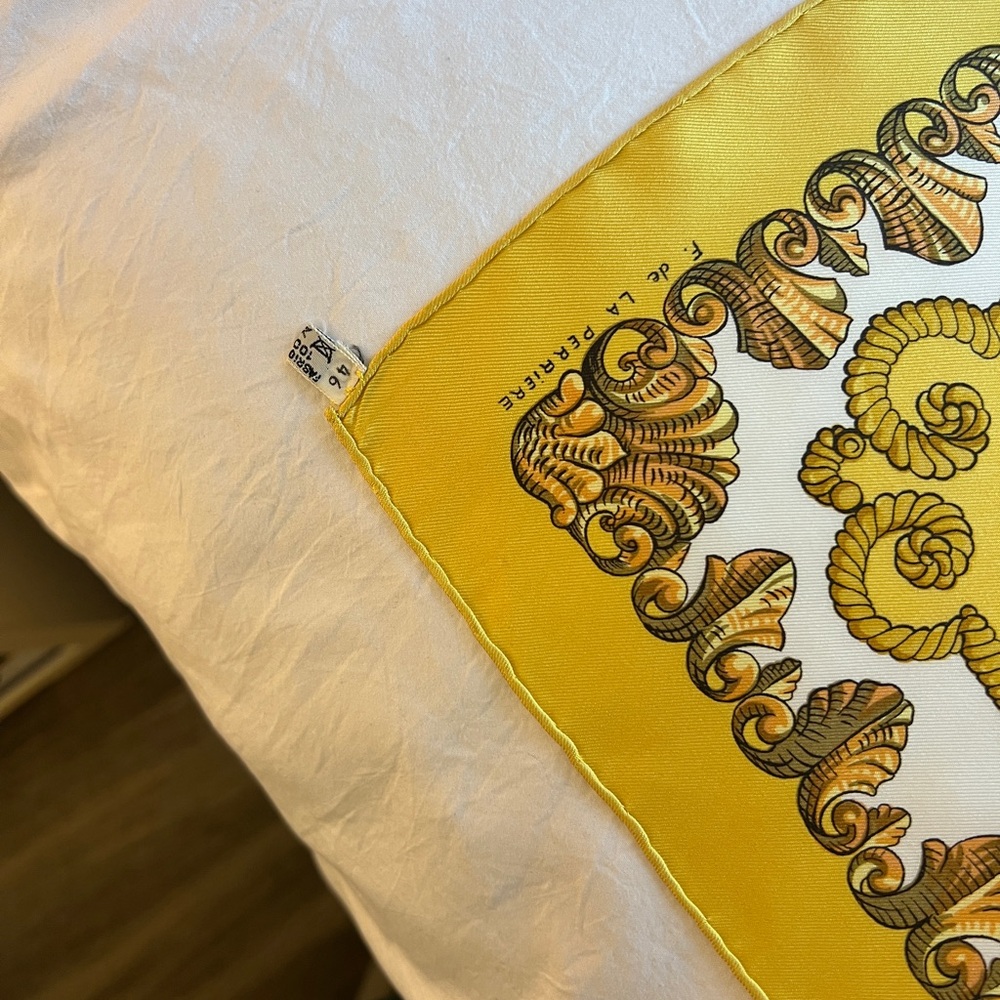 Hermes Yellow and White Baroque Scarf Luxurious Accessory